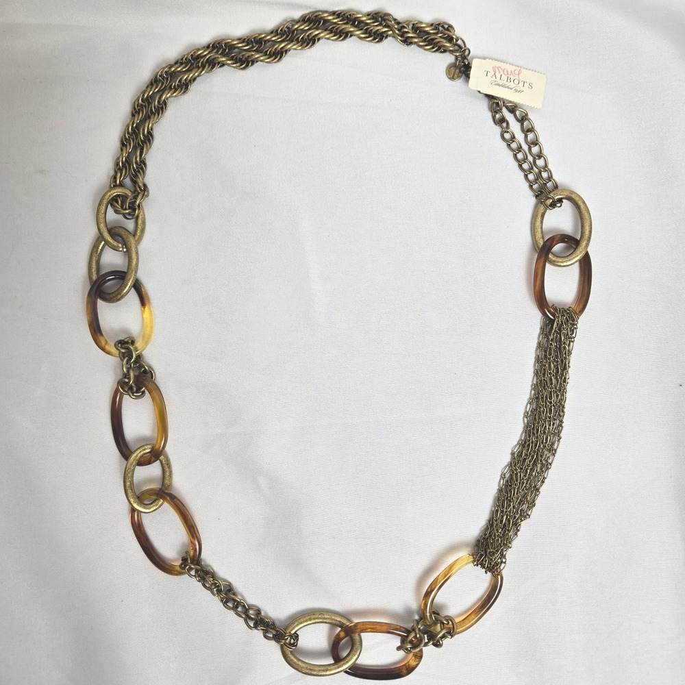 Talbots Chunky Long Chain Link Opera Necklace, Metal and Resin, New $69 MSRP
